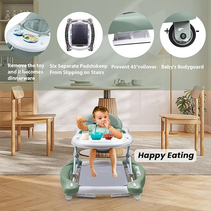 Boyro Baby Baby Walker, 5-in-1 Baby Walkers for Boys and Girls 6-12 Months with Bouncer, Removable Footrest, Feeding Tray & Music, Foldable & Adjustable Activity Walker for 6-18 Months Toddler Infant