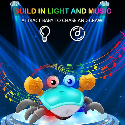 Plnmlls Crawling Crab Baby Toy,Tummy Time Toys,with Music and LED Light,Built-in Rechargeable Battery and Volume Can be Turned Off for 6-12 12-18 36 Months Walking Toddler Birthday Gift(Jade Green)