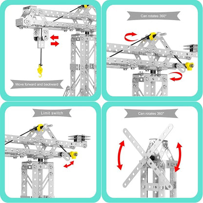 Metal Building Toys, 273pcs 3 in 1 Tower Crane & Frame Crane & Windmill Metal Model Set,Erector Sets for Boys Age 8-12,DIY Building Stem Projects Toys for Kids,Birthday Gifts for Model Crane Fan