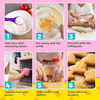 Kids Apron Kitchen Toys 20Pcs: Educational Toys Cooking Baking Set with Cookbook, Kids Chef Hat Role Play Dress up Clothes, Ideal Easter Birthday Toys Gift for 3-8 Year Old Girl Toddlers