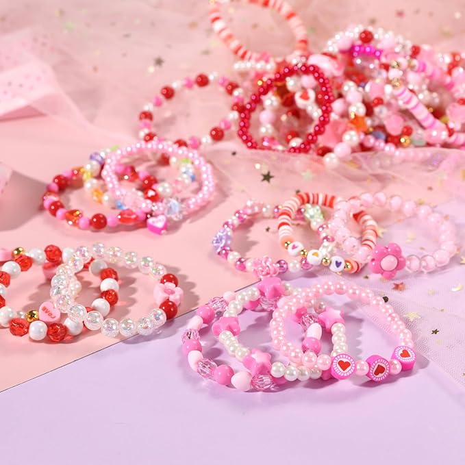 PinkSheep Class Valentine Bracelets Bulk: 36Pcs Valentine's Day Gift for Little Girls, Heart Valentines Day Bracelets Bulk for Kid, Valentines Day Jewelry Girl