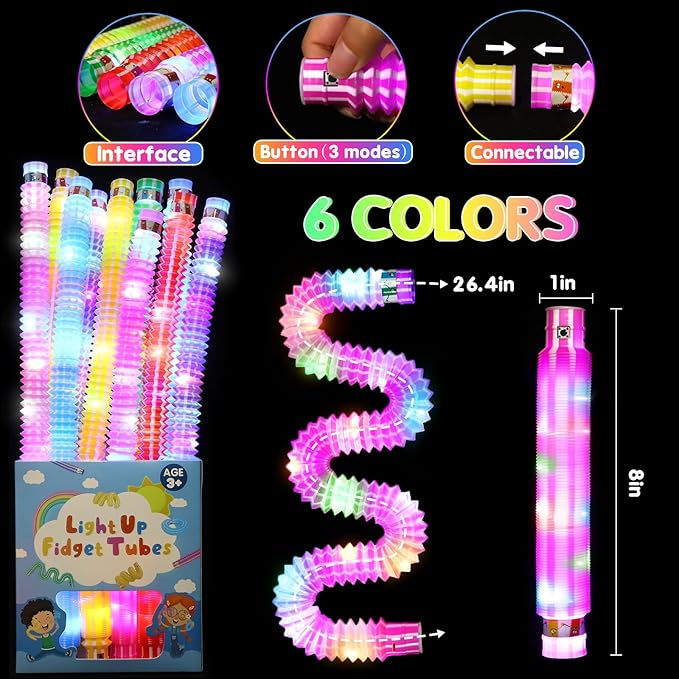 6 Pack Glow Sticks Party Favors Goodie Bags Stuffers for Kids, Light Up Pop Tubes Glow Party Supplies Glow Necklaces Bracelets, New Year Valentines Day Gifts Decorations 2025, Birthday Return Gifts
