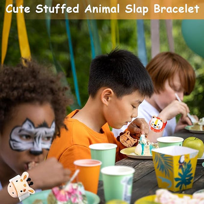 24 Pcs Stuffed Animal Slap Bracelets Plush Slap Bracelets Cute Wrist Slap Band Pets Slap Bracelet Animals Wrist Bear Puppy Pandas for Boys Girls Birthday Gifts Party Favors 8 Styles
