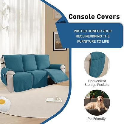 Easehomey Waterproof Recliner Sofa Cover Non-Slip couch cover recliner sofa 3 section with Elastic Band Two Pockets, Washable Couch Covers Furniture Protector for Kids,Dogs(Peacock Blue,Recliner Sofa)