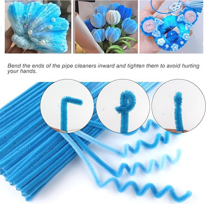 TOAOB 100pcs Pipe Cleaners Gradient Blue Chenille Stems for Crafts 12 Inch Fuzzy Sticks Craft Supplies for DIY Art Craft Projects Home Decorations