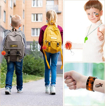 146 Pcs basketball Party Favors, Sports Party Supplies with Cup Straw Basketball Keychain Tattoo Sticker Slap Bracelet Whistle Treat Bag Fillers for Classroom Rewards Birthday Party (Basketball)