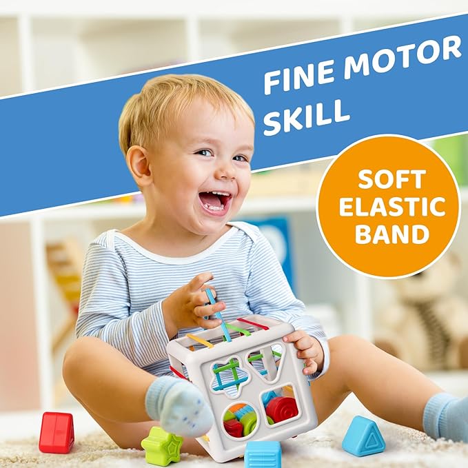 LiKee Montessori Toys for 1+ Years Old, Shape Sorter Baby Toys for Girls Boys Birthday, Colorful 1 2 3 Years Infant Toddler Toy, Learning & Fine Motor Skills 18+ Months (Large Cube)