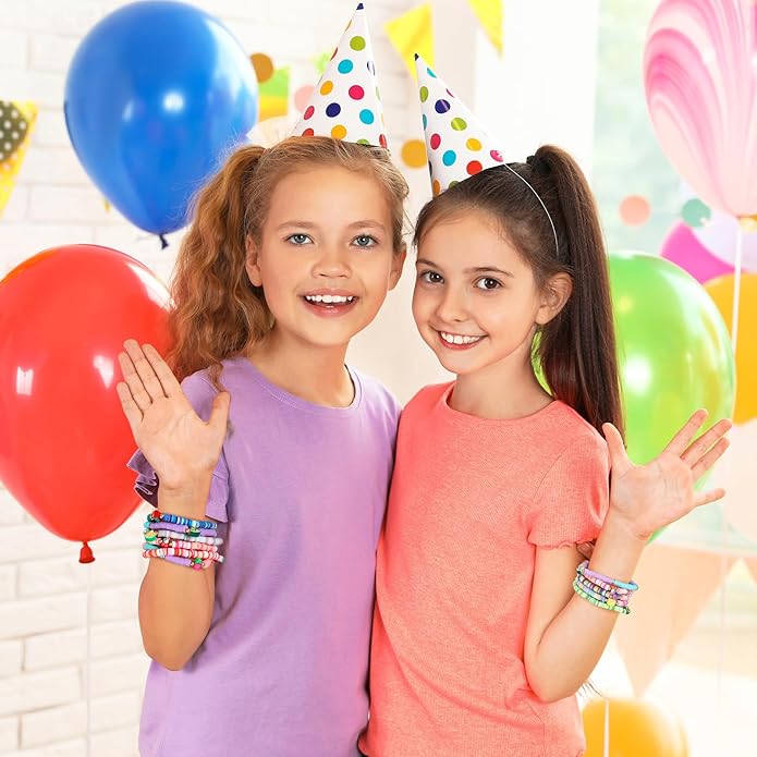 Jadive 48 Pcs Colorful Kids Friendship Bracelet Set Adjustable Stretch Beaded Bracelets Swift Bracelet Preppy Heishi Surfer Bracelets Set Friendship Bracelets for Girls Women Christmas Gift (Fruit)