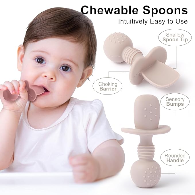 6 Pack Baby Spoons and Forks Set, Silicone Baby Spoons Self Feeding 6 Months for Toddler Utensils,BPA Free, Baby Led Weaning Supplies Feeding Essentials,Dishwasher and Boil Safe