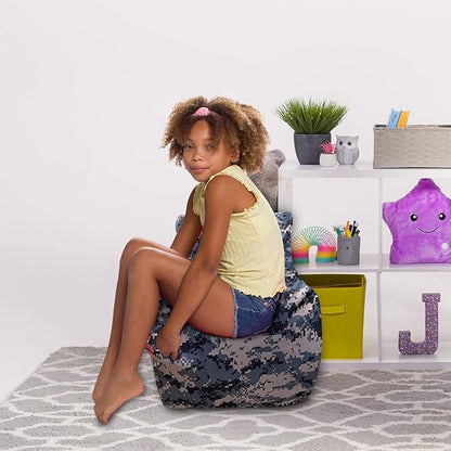 Posh Creations Structured Comfy Bean Bag Chair for Gaming, Reading and Watching TV, Pasadena Chair, Nylon - Camo Digital