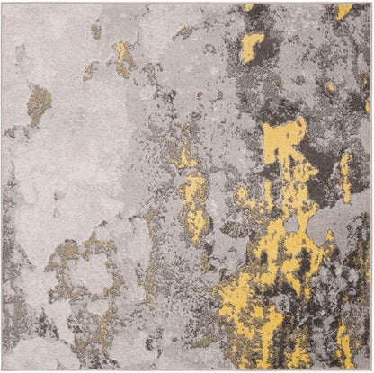 SAFAVIEH Adirondack Collection Area Rug - 4' Square, Grey & Yellow, Modern Abstract Design, Non-Shedding & Easy Care, Ideal for High Traffic Areas in Living Room, Bedroom (ADR134H)