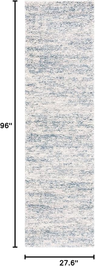 SAFAVIEH Berber Shag Collection Runner Rug - 2'3" x 8', Ivory & Light Aqua, Non-Shedding & Easy Care, 1.2-inch Thick Ideal for High Traffic Areas in Living Room, Bedroom (BER563J)