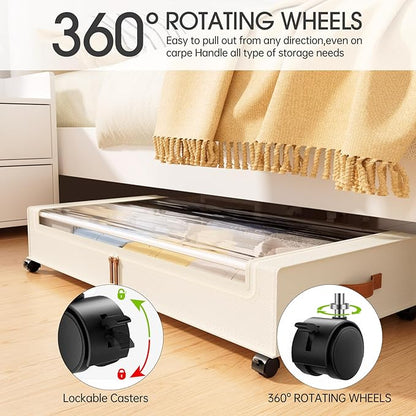 Yecaye Under Bed Storage with Wheels 2Pack, 70L Larger Capacity Under Bed Storage Containers, Underbed Shoe Storage Organizer, Rolling Under Bed Metal Drawers for Clothes, Blankets(35.5 x 17 x 6.7in)
