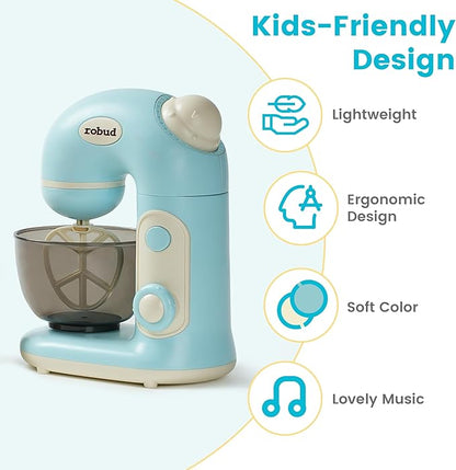 ROBUD Toy Blender, Toy Mixer with Bowl, Flour and Suger, Kids Play Kitchen Accessories, Pretend Play Kitchen Appliance for Kids with Realistic Light and Sound, Boys & Girls Toys Ages 3+