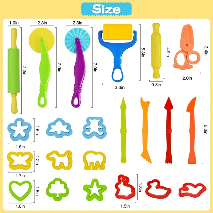 LCY WEDSHI Dough Tool Set, 22 Pcs Dough Tools Sets for Kids Ages 4-8, Dough Accessories Includes Cutters Roller, Rolling Pins, Safety Scissors, Plastic Knife, Animal Shapes Cutters