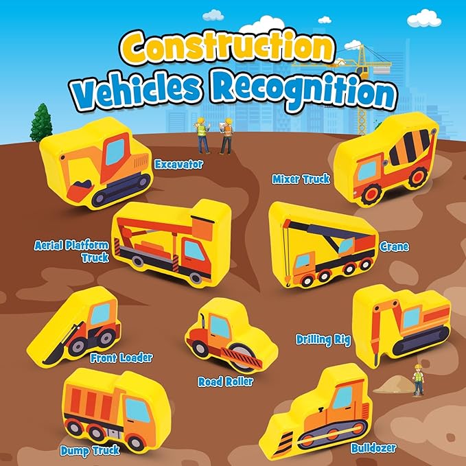 Montessori Toys for Kids Wooden Construction Engineering Cars Blocks Stacking Toy for 3 4 5 6 Year Old Boys Girls Toddlers Educational Toys Balance Game for Boy Girl Age 3-6