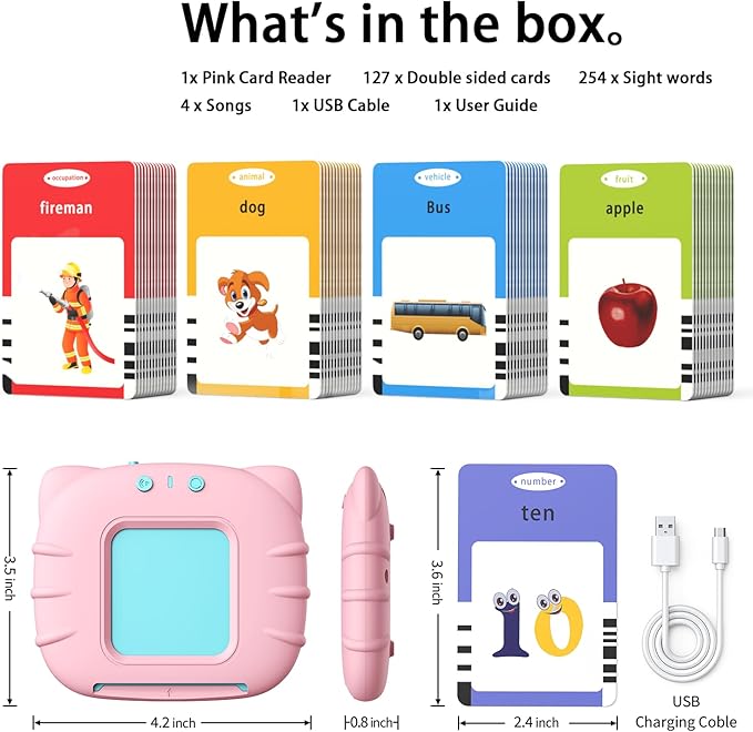 Kidzdo Learning Toys for Toddler 2-4 Years - 254 Sight Words Talking Flash Cards with Music, ABC 123, etc, Pocket Speech Therapy Toys, Educational Teaching Gifts for Ages 2 3 4 5 Years Old Girls
