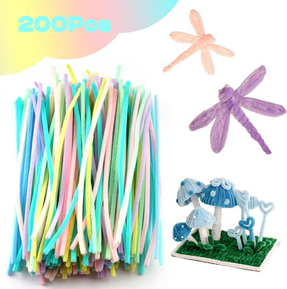 Caydo 200 Pieces Macaroon Color Pipe Cleaners Craft Chenille Stems for DIY Art Creative Crafts Party and Easter Decorations (12 Inch x 6 mm)