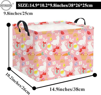 HIYAGON Rectangular Easter Basket Baby Girl Basket Fabric Storage Bin Organizer Box Room Decor(Bowknot Bunny)