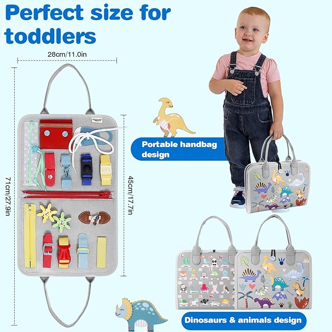 JHkim Busy Board Montessori Toys for 1 2 3 4 Year Old Boy & Girl Birthday Gifts, Autism Sensory Travel Toy for Toddlers 1-3, Educational Activity Sensory Busy Book for Learning Fine Motor Skills, Gray