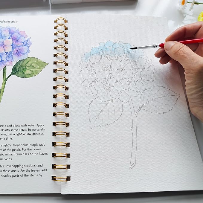 Watercolor Workbook 15 Beautiful Flowers Paintings for Adults &Teens Beginners,Water Coloring Book 140lb Cold Press Cotton Watercolor Paper-Ideal Gifts to Spark Creativity Stress Relief(10.2" x 6.9")