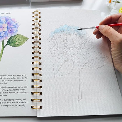 Watercolor Workbook 15 Beautiful Flowers Paintings for Adults &Teens Beginners,Water Coloring Book 140lb Cold Press Cotton Watercolor Paper-Ideal Gifts to Spark Creativity Stress Relief(10.2" x 6.9")