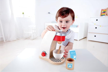 Hape Wooden White Coffee Maker Kitchen Set with Accessories| Pretend Play Toy Set for Kids Ages 3 Years & Up