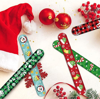 KIMOBER 48PCS Christmas Slap Bracelets,Assorted Snap Wristbands with Xmas Elements for Kids Party Favors
