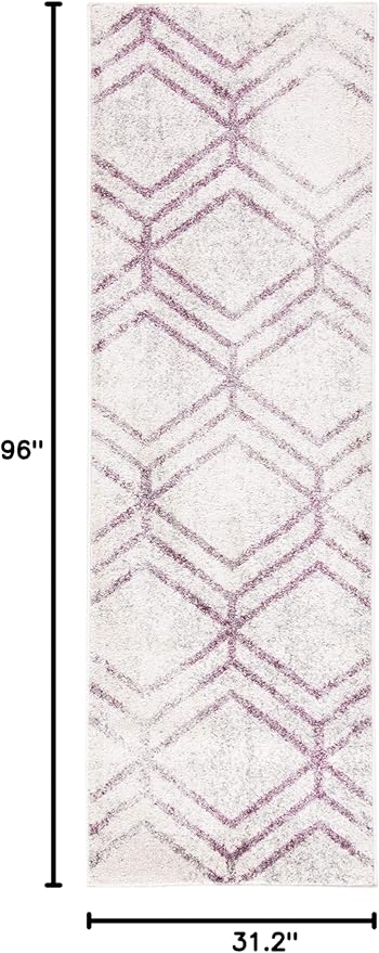 SAFAVIEH Adirondack Collection Runner Rug - 2'6" x 8', Ivory & Plum, Modern Geometric Distressed Design, Non-Shedding & Easy Care, Ideal for High Traffic Areas in Living Room, Bedroom (ADR253C)