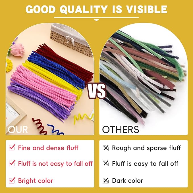 200 Pcs Pipe Cleaners Chenille Stems, Yellow Pipe Cleaners, 11.8inch Long Craft Pipe Cleaner Bulk for Flowers Making, Mother’s Day DIY Art Crafts Decorations Supplies (Yellow)