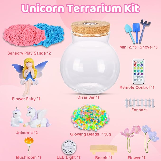 Kids Unicorn Terrarium Crafts Kit, Remote Control 13-in-1 LED Night Light Up Color, Unicorn Birthday Gifts Toys for Girls, DIY Unicorn Arts Toys for Girls Ages 4 5 6 7 8 9 10 11 12 Year Old