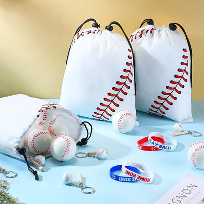 Nuogo 48 Pcs Baseball Party Favors Supplies Include 12 Pcs Baseball Party Bags 12 Pcs Baseball Bracelets 12 Pcs Baseball Stress Balls 12 pcs Mini Baseball Keychain Birthday Sport Party