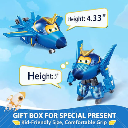 Super Wings Transformable Toys, 5 in Jerome Airplane Transforming Figures Toys, 2 in 1 Mode Rescue Bots Action Figure Toys for 3-5 Year Old Boys Girls, Fun Plane Toys for Toddlers Kids Age 3 4 5 6 7