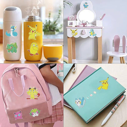 18 Pcs Diamond Art Stickers Kits for Kids, DIY Cartoon Paint by Numbers Diamonds Mosaic Stickers for Kids Arts Diamond Craft Stickers for Kids and Adult Beginners