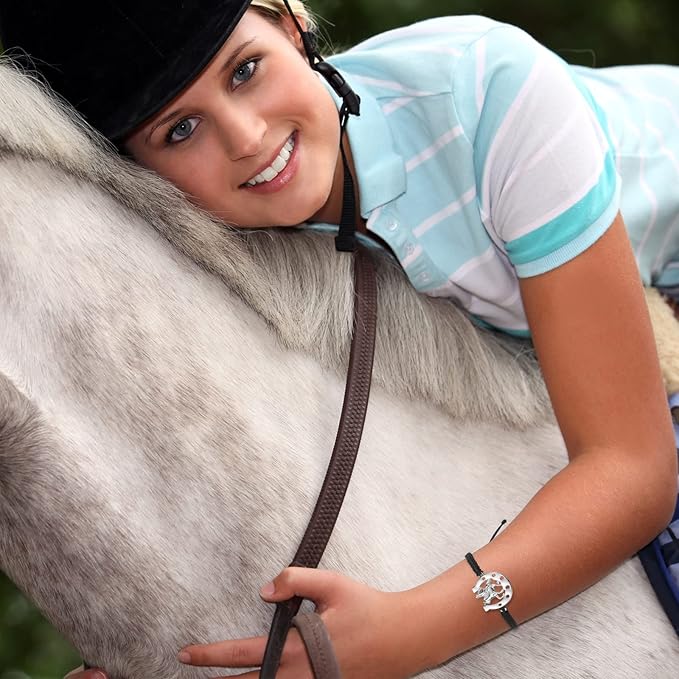 Junkin Horse Bracelets Horse Party Favors Black Braided Bit Charm Handmade String Bangle Kentucky Horse Jewelry Derby Party Supplies Equestrian Gifts for Teen Girls Boys (Cowboy Style, 12 Pieces)