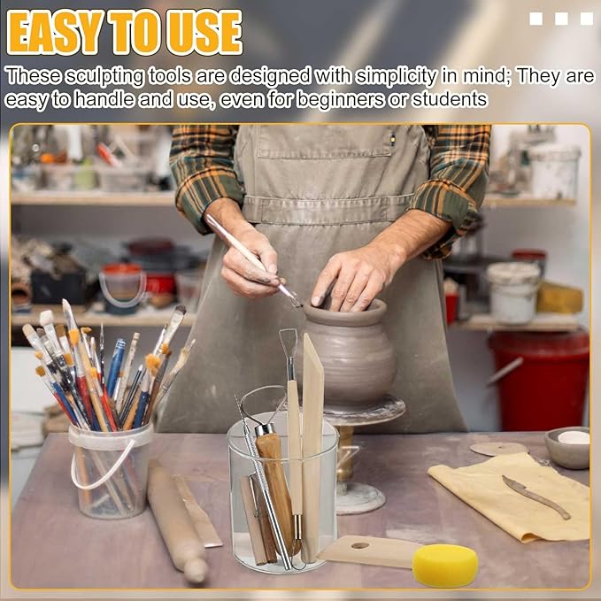Leriton 320 Pcs Pottery Clay Tools Kit Sculpting Clay Tool Includes Cutting Modeling Trimming with Wooden Handles Carving Kit for Beginners Carving Shaping