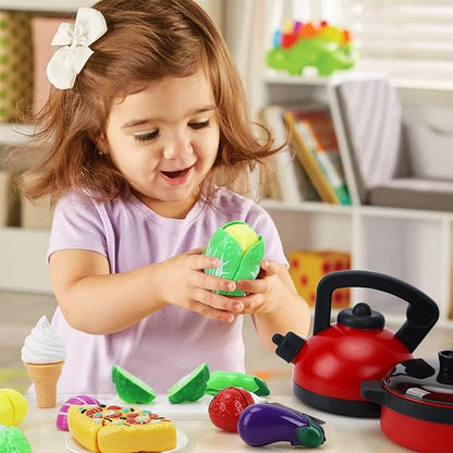 STEAM Life Play Kitchen Accessories Toy Play Food 3 4 Year Old Girls Gifts - Toddler Kitchen Set for Kids Pots and Pans Kids Kitchen Playset Fake Play Kitchen Toys for Toddlers Gifts for Girls Boys