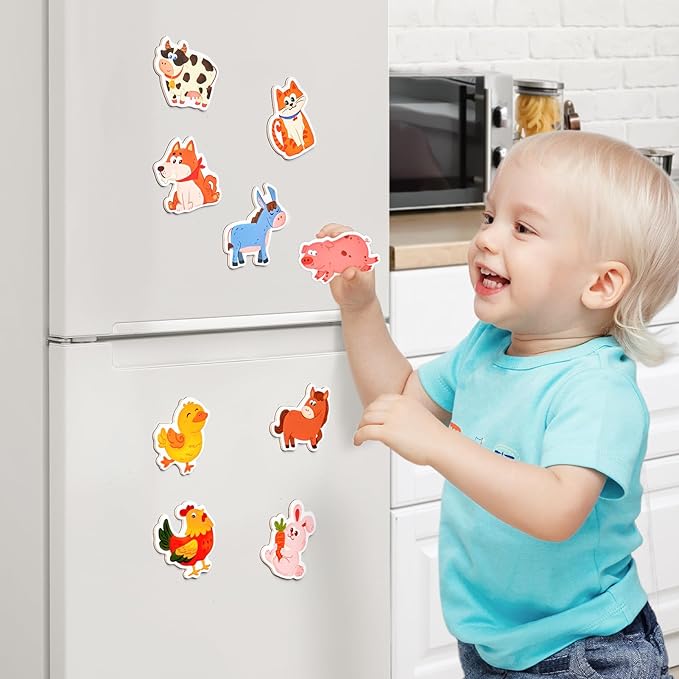 Wooden Fridge Magnets for Kids – 10 Cute Farm Animals Refrigerator Magnets for Toddlers, Large Kids Magnetic Toys, Fun Educational Learning Gifts for Toddlers 2 3 4 5 Years Old