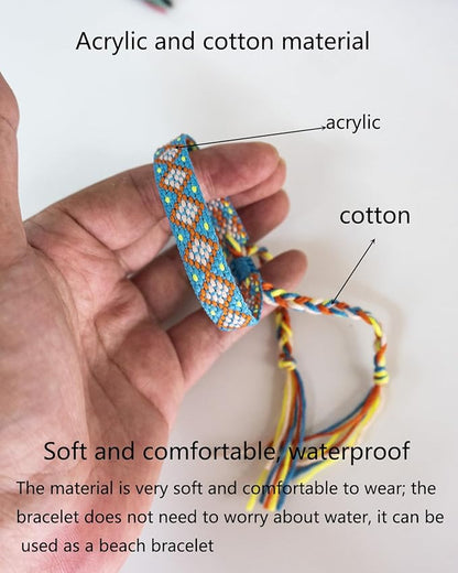 Woven Friendship Bracelets - Adjustable Nepal & Mexico Wave Anklets - 0.45 Inch Width - Diamond-Shaped Design - 12 Colorful Braided Bracelets for Best Friends, Kids, Women, Girls, and Men - Boho Surfer Beach Party VSCO Style