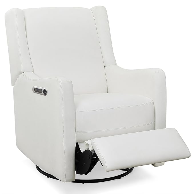 Delta Children Mercer Electronic Power Recliner and Swivel Glider with USB and Type-C Ports in LiveSmart Performance Fabric - Water Repellent & Stain Resistant, Pearl