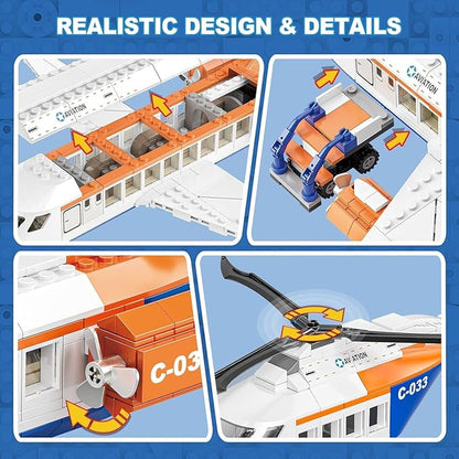 City Passenger Airplane Building Set for Boys, 3 in 1 Plane Helicopter Toy Kit with 3 Airport Staff, Terminal, Baggage Truck, Radar Tower, STEM Toy Gift for Kids Girls 6 7 8 9 10+ Years Old (796 PCS)