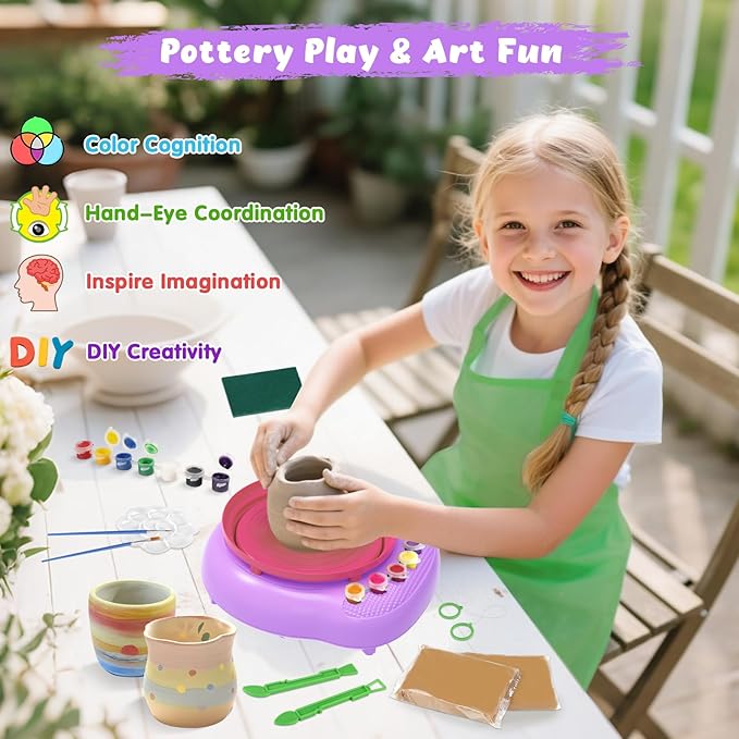 TingingYuli Pottery Wheel for Kids with Clay Kit - Arts and Crafts for Kids Ages 6-8 8-12, Complete Pottery Kit with Air Dry Clay and Painting Tools, Easter Christmas Birthday Gift for Boys Girls