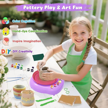 TingingYuli Pottery Wheel for Kids with Clay Kit - Arts and Crafts for Kids Ages 6-8 8-12, Complete Pottery Kit with Air Dry Clay and Painting Tools, Easter Christmas Birthday Gift for Boys Girls