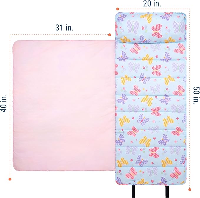Wildkin Original Nap Mat with Reusable Pillow for Boys & Girls, Perfect for Elementary Daycare Sleepovers, Features Hook & Loop Fastener, Cotton Blend Materials Nap Mat for Kids