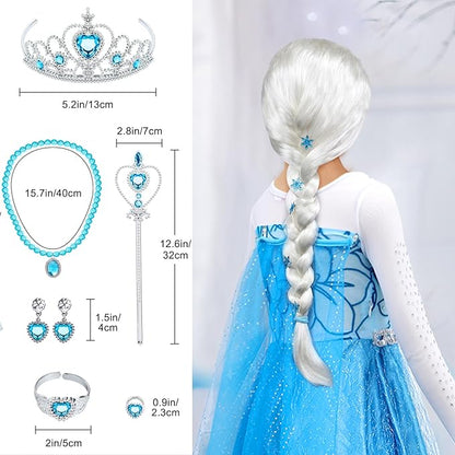 G.C Girls Light Up Elsa Dress Costume Toddler Princess Dress Up with Cape Kids Elsa Wig Crown Toys Halloween Cosplay