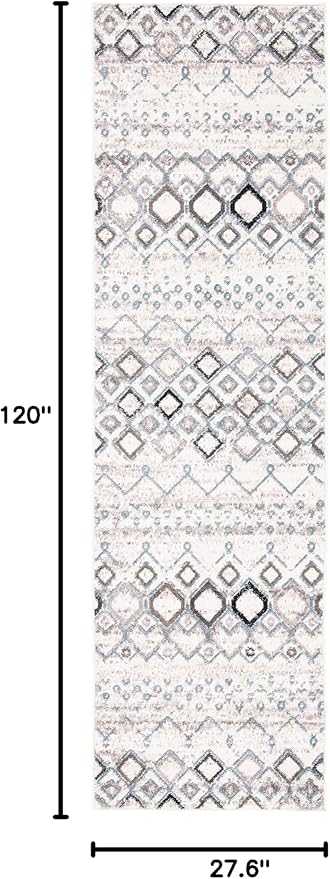 SAFAVIEH Amsterdam Collection Runner Rug - 2'3" x 10', Ivory & Grey, Moroccan Boho Design, Non-Shedding & Easy Care, Ideal for High Traffic Areas in Living Room, Bedroom (AMS108A)