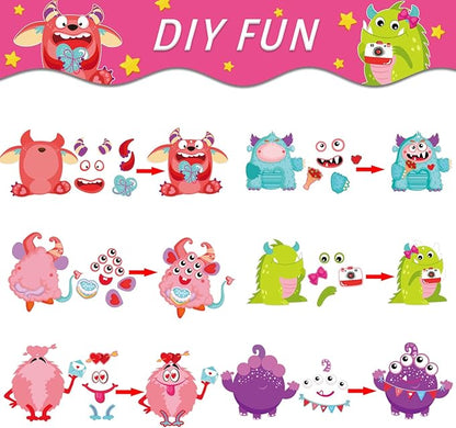 party greeting Valentine's Day Craft Kits DIY Monster Craft for Kids, Make Your Own Monster Ornament Bulk Valentine's Day Monster Paper Decorative Kit for Preschool Home Class Game Activities