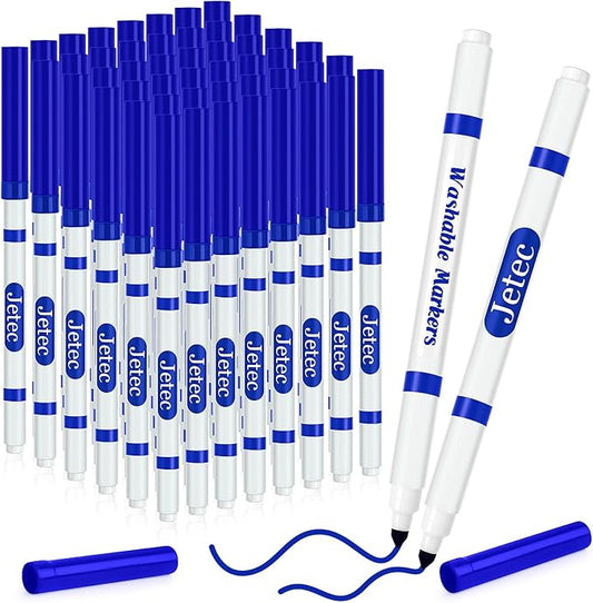 Janlaugh 48 Pcs Line Washable Markers Bulk Blue Fine Tip Markers Set Coloring Markers for Kids Thin Washable Markers Blue Tips Markers for Art School Supplies, Back to School Supplies, Ages 6+
