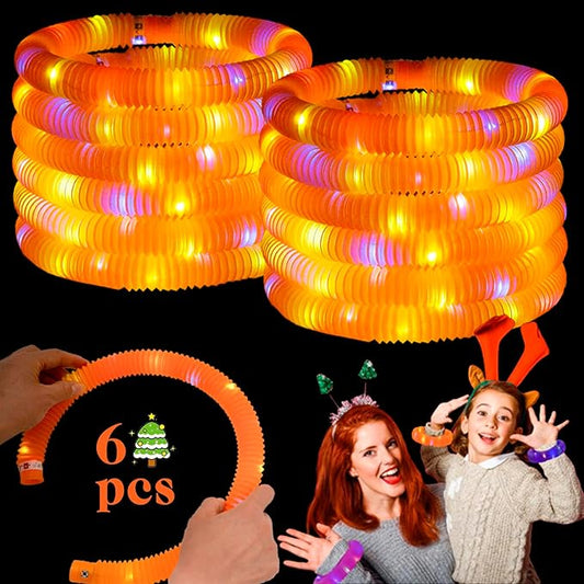 Light Up Glow Necklaces Bracelets Party Favors Accessories for Toddlers, Glow Sticks Pop Tubes for kids, Glow Birthday Camping Wedding Party Supplies Decorations for Boys Girls (Orange 6-pack)
