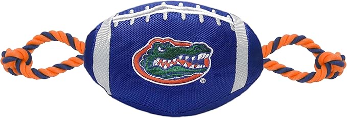 Pets First NCAA Florida Gators Football Dog Toy, Tough Quality Nylon Materials, Strong Pull Ropes, Inner Squeaker, Collegiate Team Color, 1 Count (Pack of 1)
